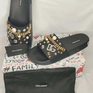Black Jewel Dolce & Gabbana Slides Men's Shoes Sz US 11 - EU 44 Embellished